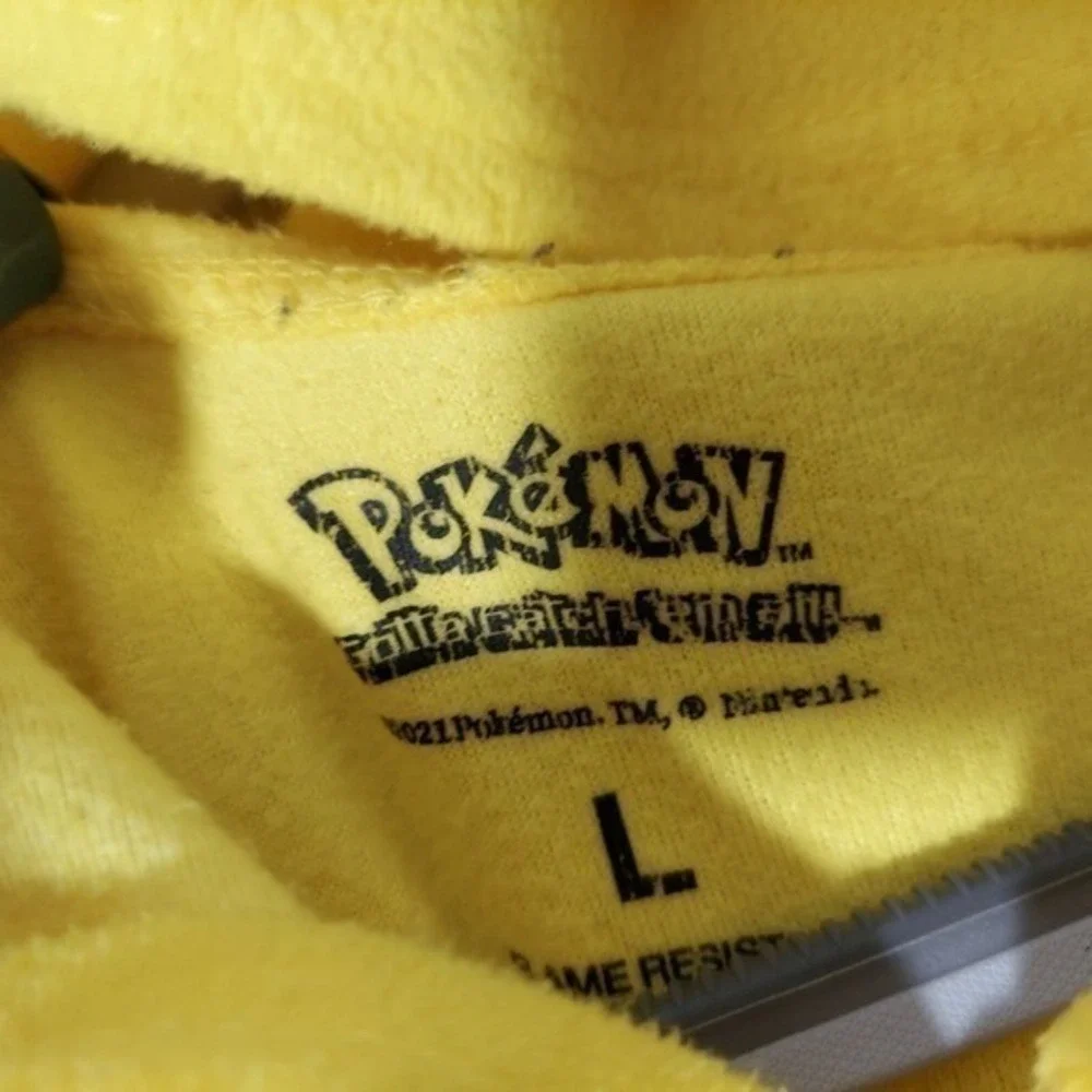 Pokemon Pajama Costume Kid L Pikachu Yellow Hooded Fleece One Piece Cosplay Suit